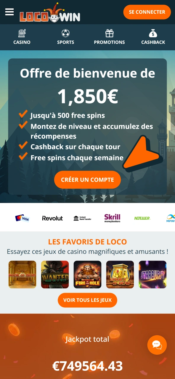 Cliquez sur s'inscrire pour commencer à jouer sur Locowin aujourd'hui.