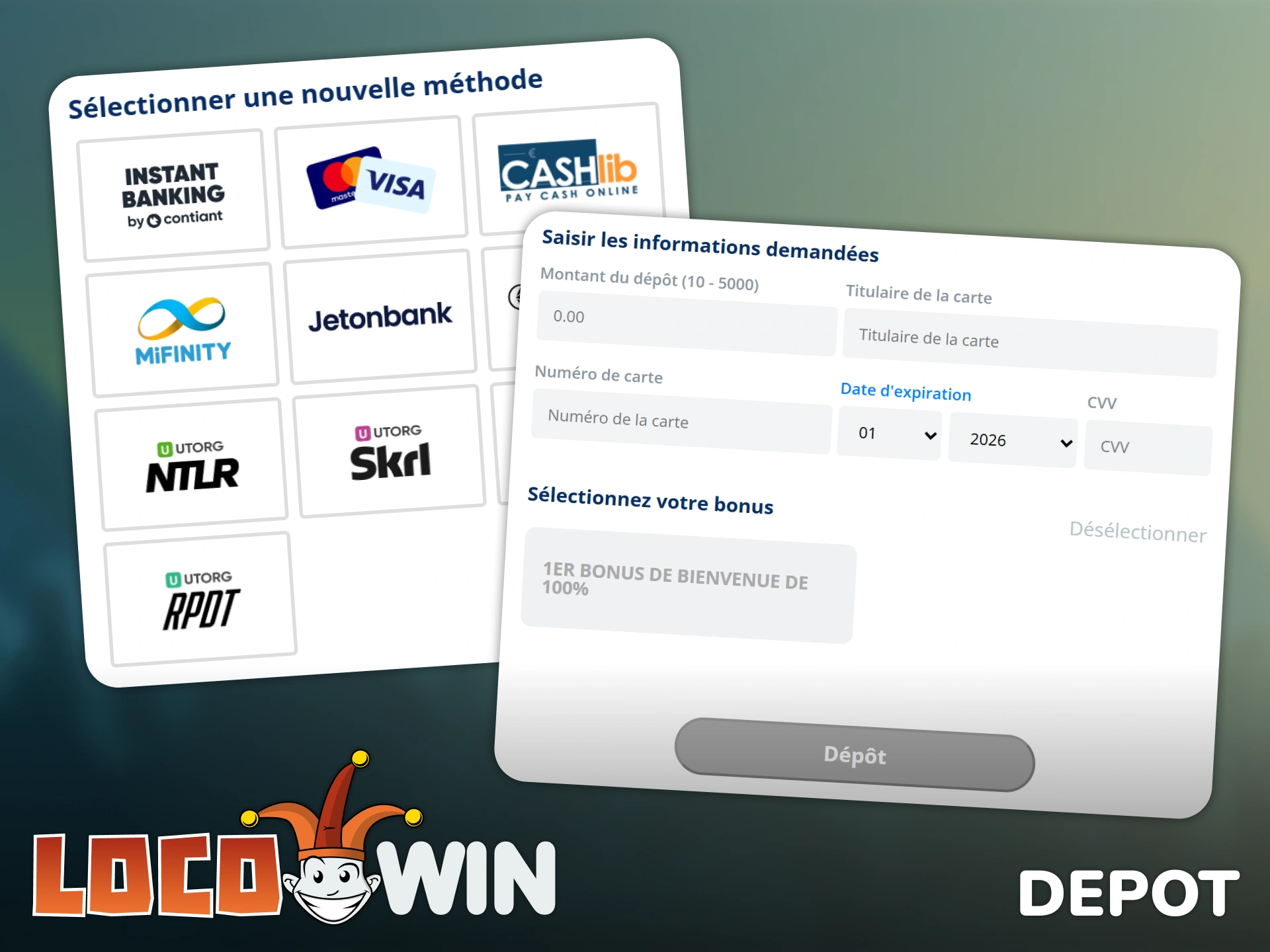 Suivez le guide pour déposer de l'argent sur votre compte Locowin.