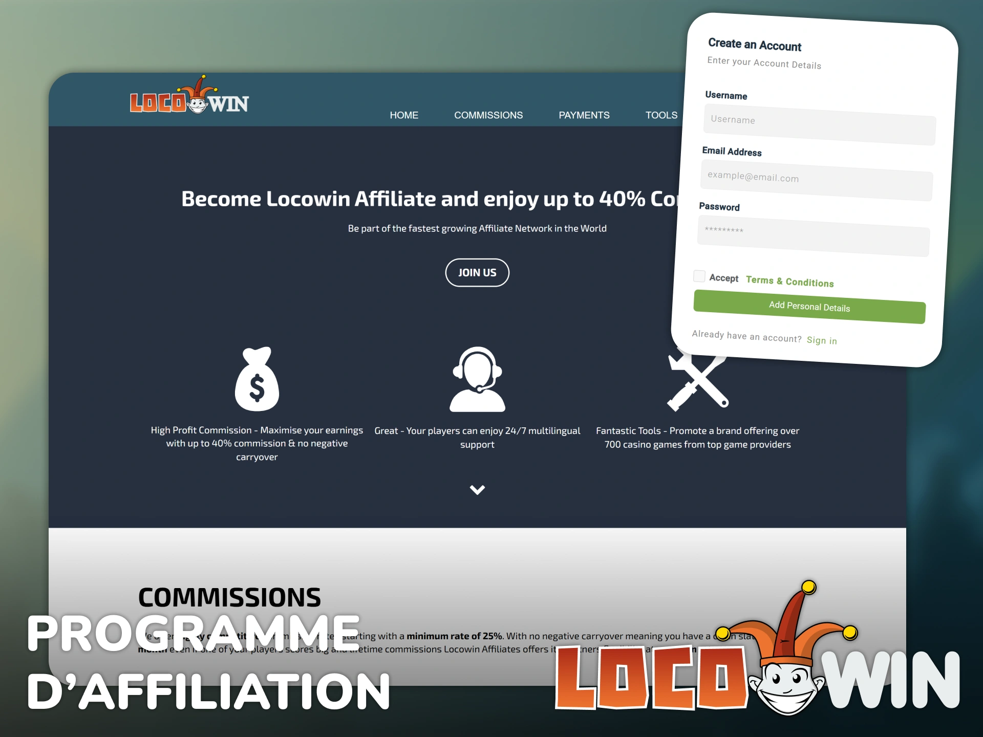 Rejoignez le programme d'affiliation Locowin pour générer des revenus publicitaires.