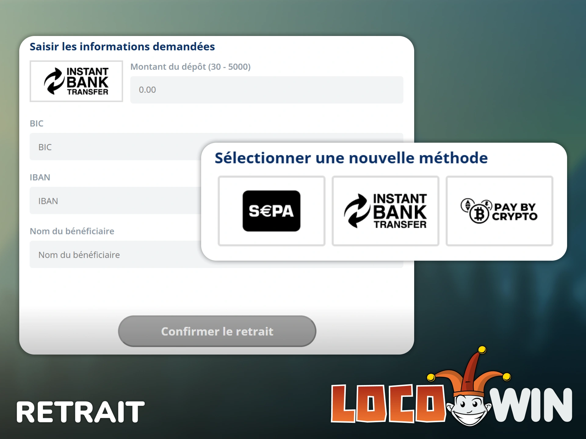 Effectuez une demande pour retirer vos gains de casino sur Locowin.