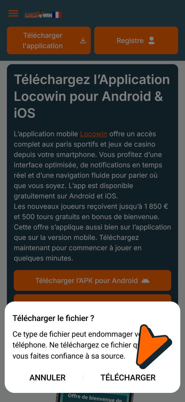 Lancez le téléchargement sécurisé de l'APK Locowin pour mobile.