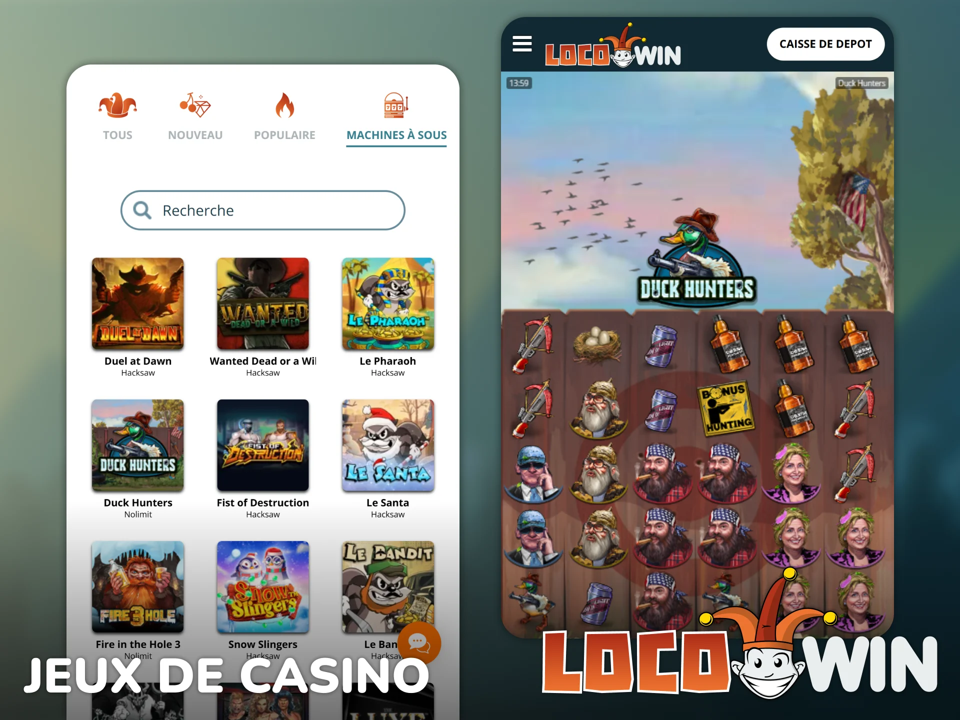 Explorez les fonctionnalités de jeux de casino sur l'App Locowin mobile.