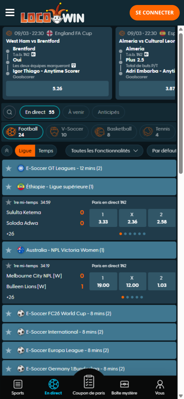 Pariez sur les principaux tournois sportifs avec Locowin Sportsbook.