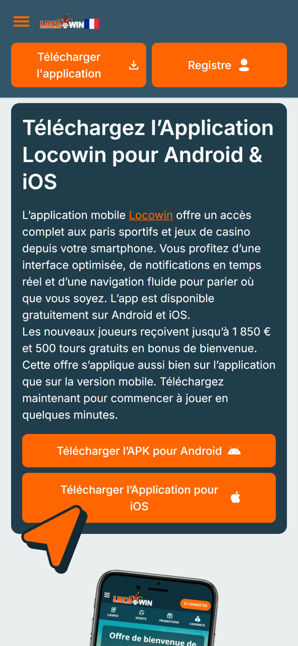 Sélectionnez l'option de téléchargement pour installer l'App Locowin iOS.