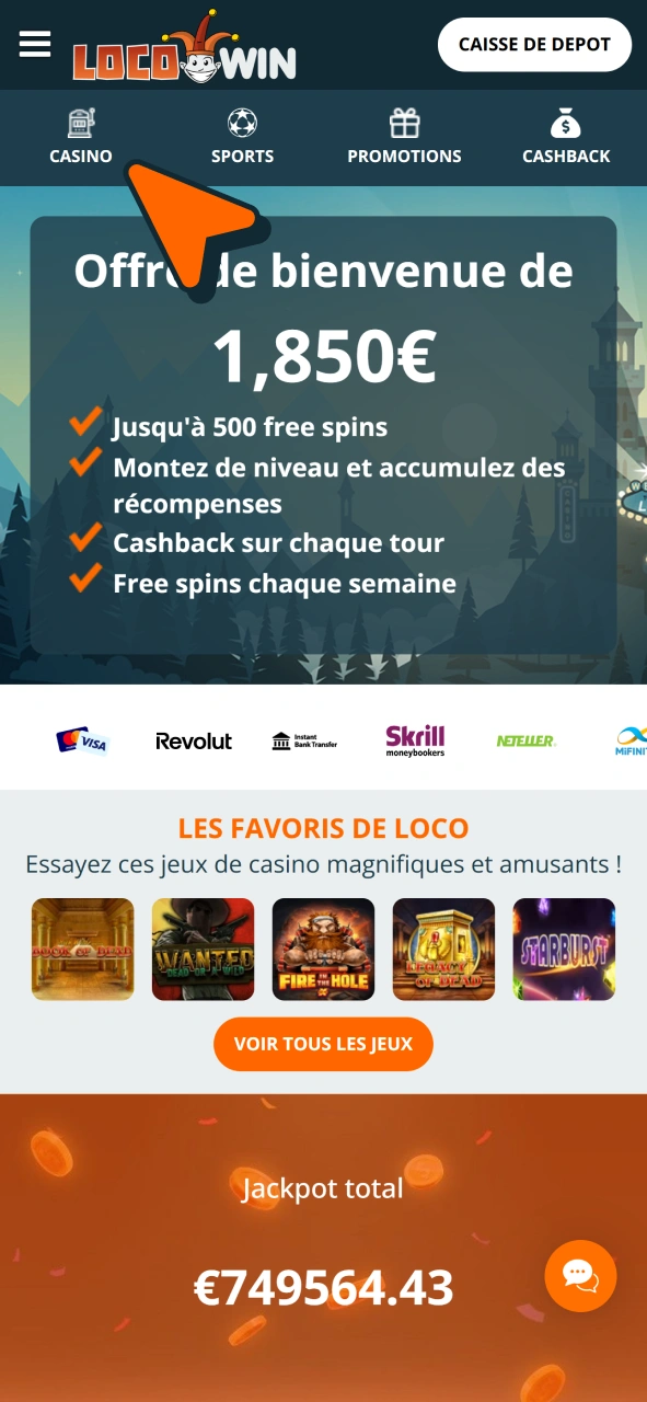 Parcourez les jeux disponibles sur l'App Locowin iOS.