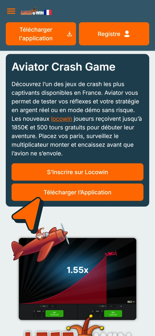 Cliquez sur ce bouton pour obtenir le fichier APK Android de Locowin Aviator.