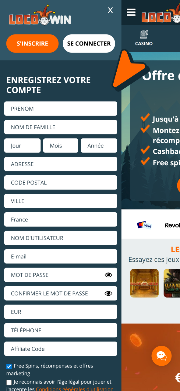 Saisissez vos données pour jouer à Aviator sur Locowin.