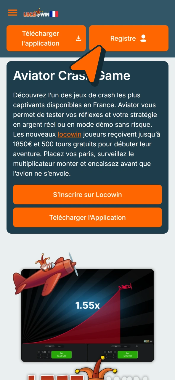 Rendez-vous sur le site web de Locowin pour obtenir l'application PWA iOS permettant de jouer à Aviator.