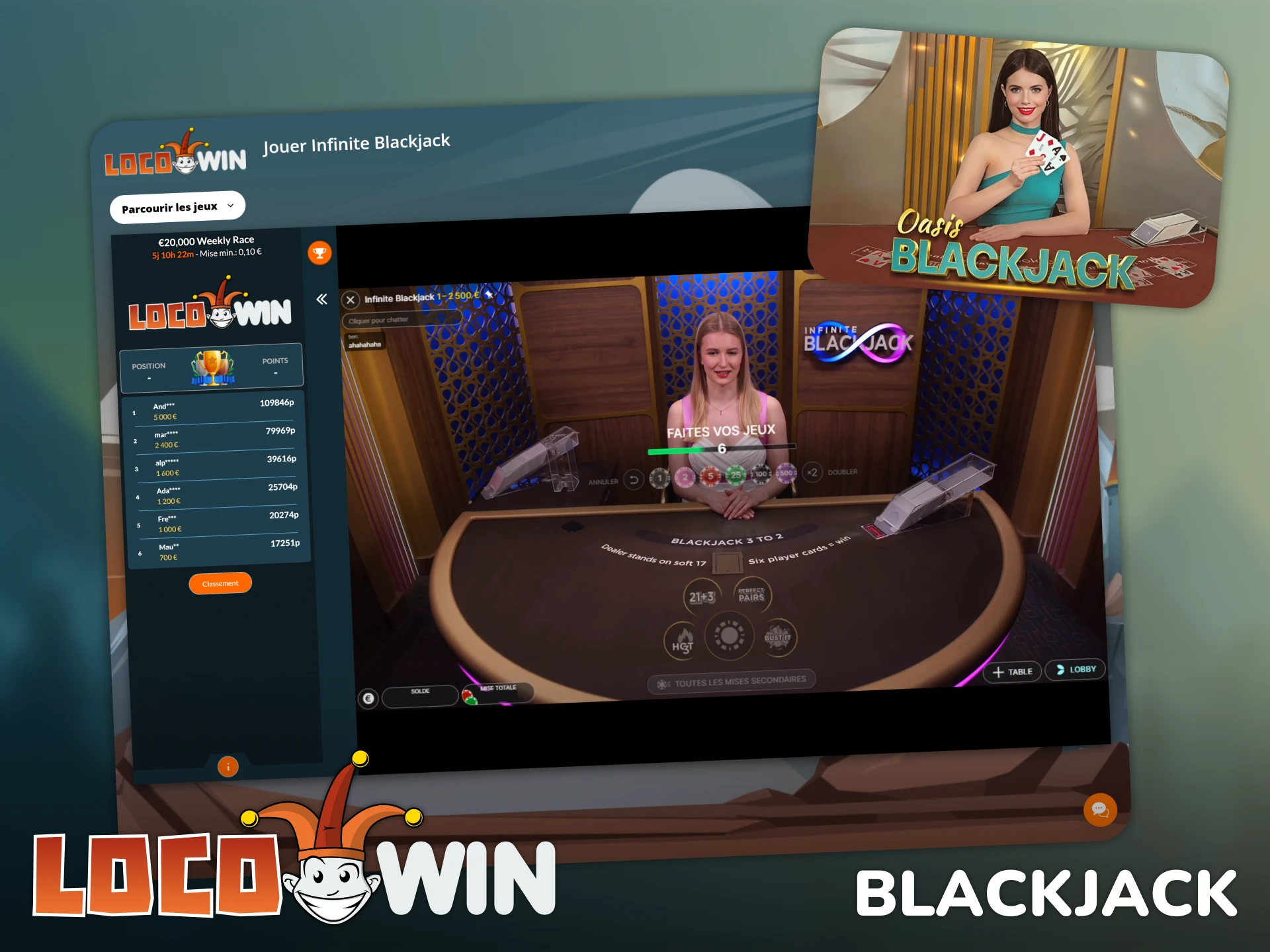 Défiez le croupier au blackjack sur Locowin.