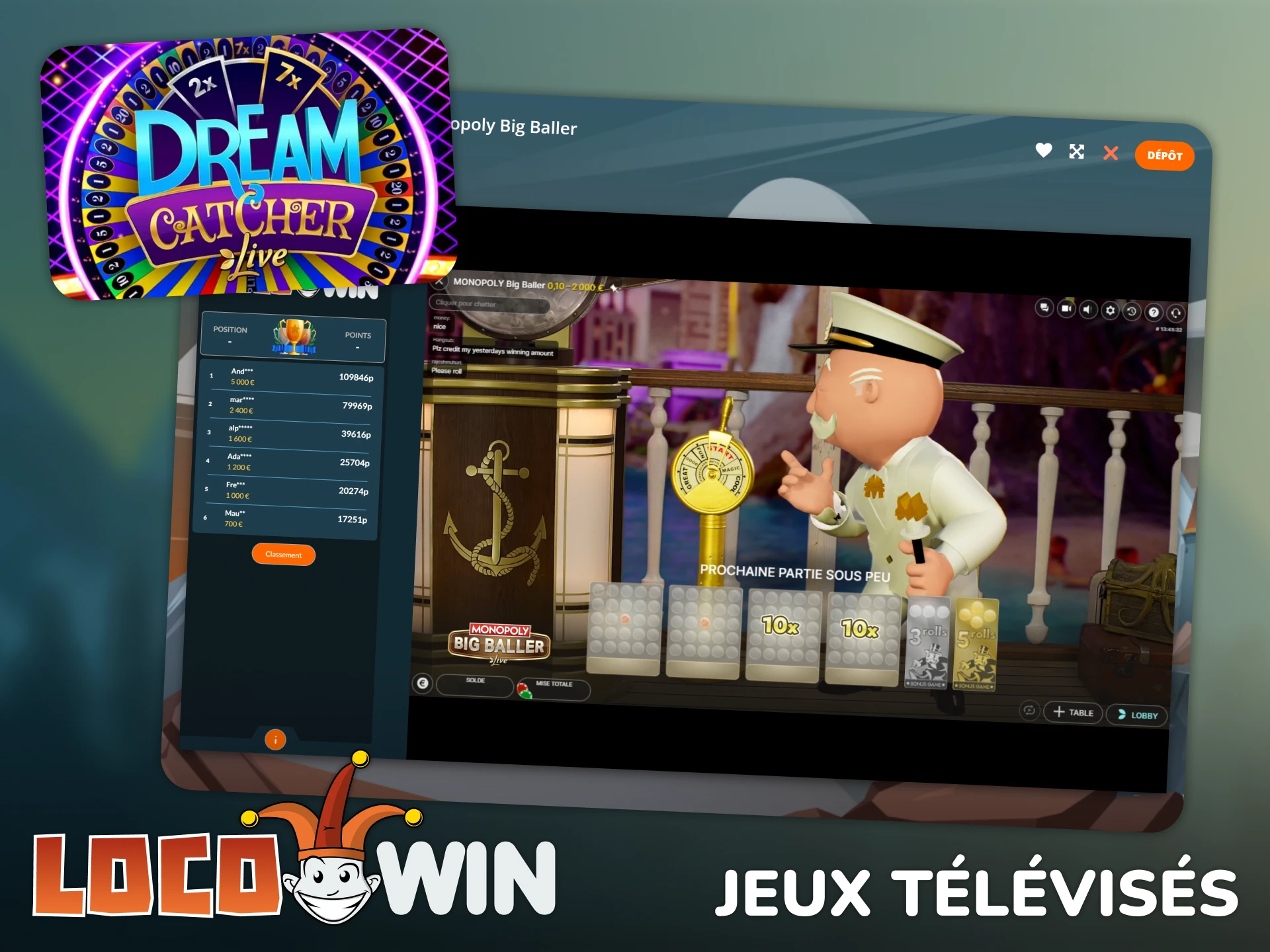 Jouez à des jeux de type télévisé dans la section jeux en direct de Locowin.