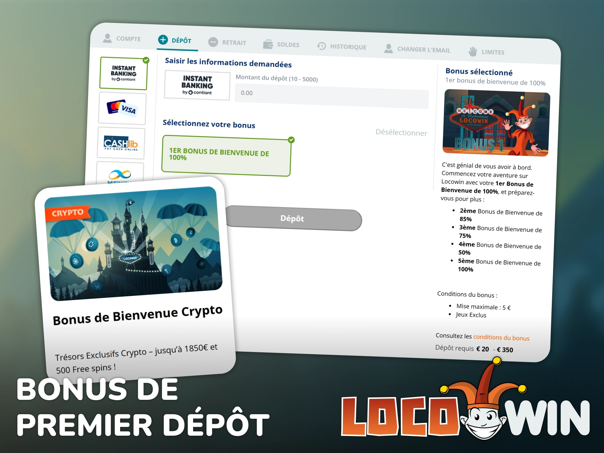 Réclamez votre bonus de premier dépôt pour jouer sur Locowin.