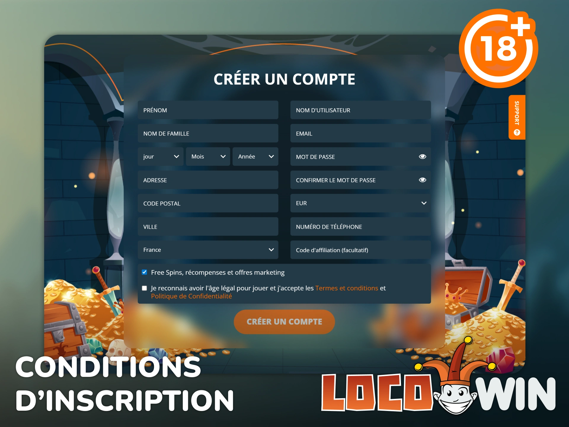 Consultez les conditions d'inscription avant de rejoindre Locowin.