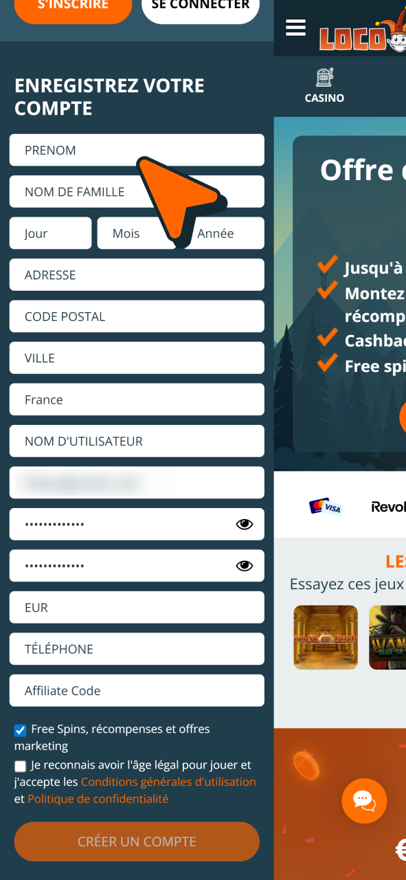 Saisissez vos informations personnelles lors de votre inscription sur Locowin.