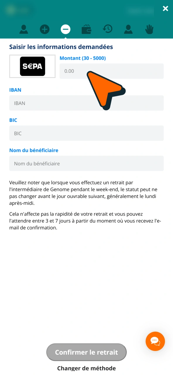 Saisissez le montant exact de votre futur retrait chez Locowin.