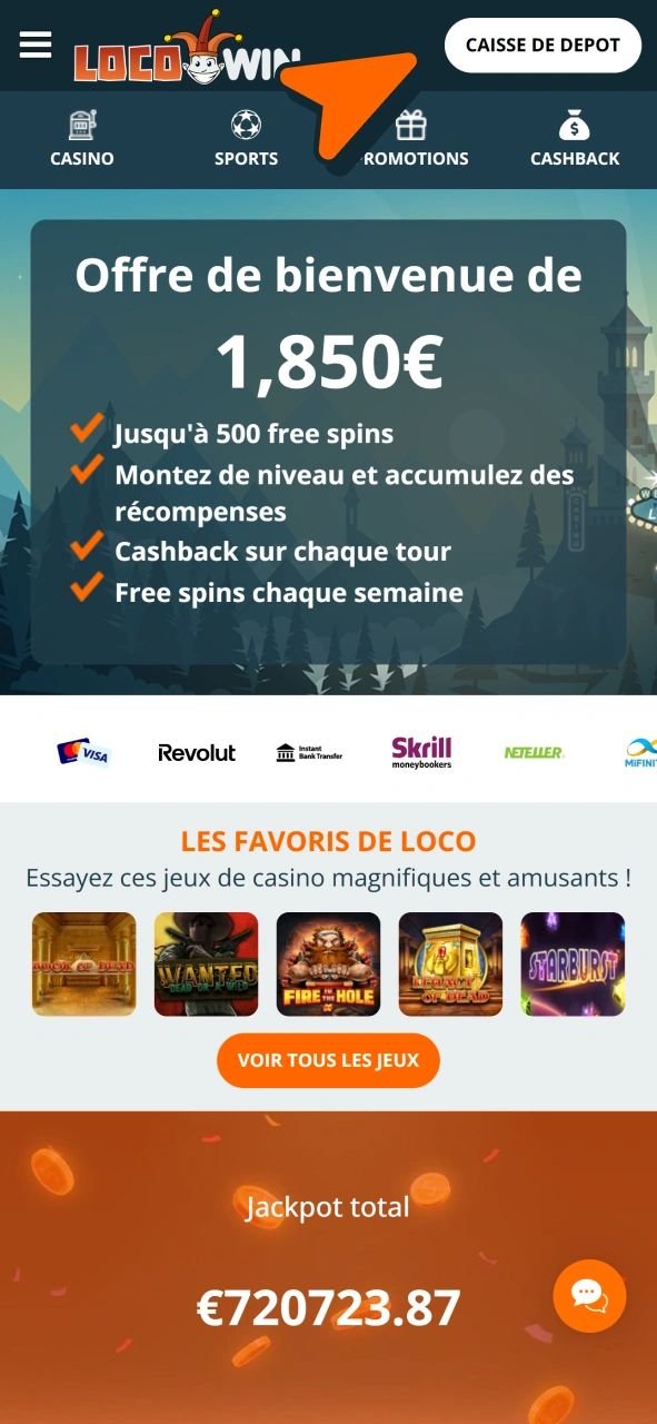 Ouvrez l'onglet caisse afin de configurer un retrait sur Locowin.