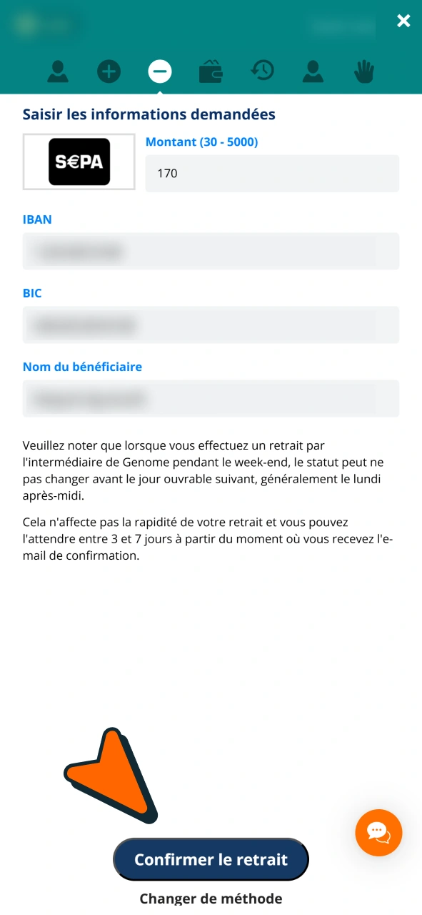 Confirmez votre demande pour finaliser ce retrait sur Locowin.